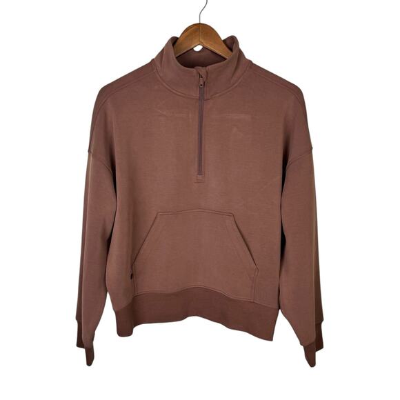 CRZ YOGA M/L SoftAura Brown Half Zip Funnel Neck Pocket Pullover Sweatshirt Top - Picture 11 of 12